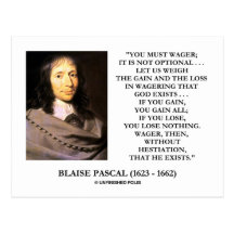 Blaise Pascal Gain Loss Wagering God Exists Quote Postcards