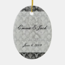 blakc and grey silver damask.ai christmas tree ornament