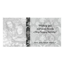 blakc and grey silver damask.ai photo greeting card