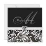 Blank Black and White Damask Monogram Invitations