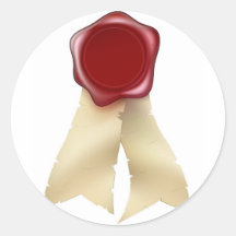 Blank Red Wax Seal and Ribbons Round Stickers