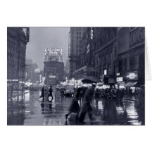 Blank: vintage New York on a rainy night Greeting Cards