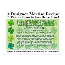 Blarney-Tini St. Patrick's Day Martini Recipe Card Post Cards