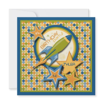 Blast Off! Invitation Square by LetsCelebrateDesigns