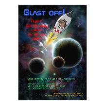 Blast Off! Space, Rocket Birthday Party Invitation