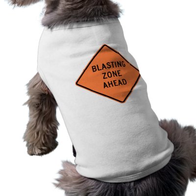 Blasting Zone Ahead Highway Construction Sign Dog Tshirt by wesleyowns