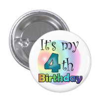 Blauwe It's my 4th Birthday Button