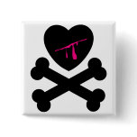 Bleeding Heart and Crossbones Pinback Buttons