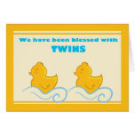 Blessed with twins ducky announcement card cards