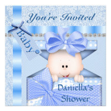 Bling & ADORABLE Baby Shower Invitation BLUE