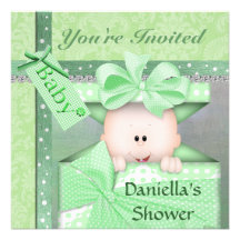Bling & ADORABLE Baby Shower Invitation Green