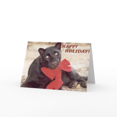 Blk Leopard holiday bow Greeting Card by rescue_ranch