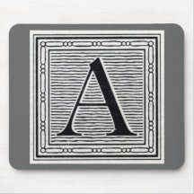 Block Letter "A" Woodcut Woodblock Initial Mouse Pads