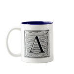 Block Letter "A" Woodcut Woodblock Initial Coffee Mug