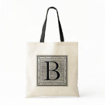 Block Letter "B" Woodcut Woodblock Inital Tote Bags