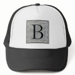 Block Letter "B" Woodcut Woodblock Inital Hat