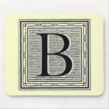 Block Letter "B" Woodcut Woodblock Inital Mousemats