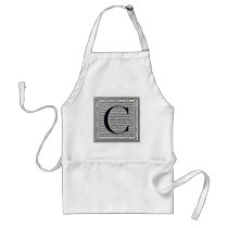 Block Letter "C" Woodcut Woodblock Inital Aprons