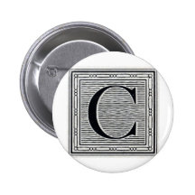 Block Letter "C" Woodcut Woodblock Inital Buttons