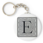 Block Letter "E" Woodcut Woodblock Inital Keychains
