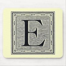 Block Letter "E" Woodcut Woodblock Inital Mousemat