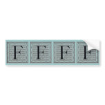 Block Letter "F" Woodcut Woodblock Inital Bumper Sticker