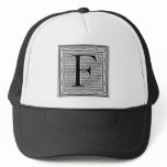 Block Letter "F" Woodcut Woodblock Inital Mesh Hats