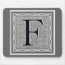 Block Letter "F" Woodcut Woodblock Inital Mousepad