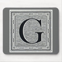 Block Letter "G" Woodcut Woodblock Inital Mousepad