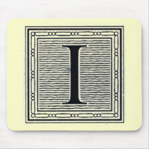 Block Letter "I" Woodcut Woodblock Inital Mousepads