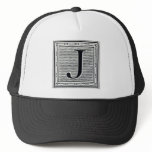 Block Letter "J" Woodcut Woodblock Inital Hats
