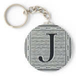 Block Letter "J" Woodcut Woodblock Inital Keychain