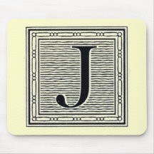 Block Letter "J" Woodcut Woodblock Inital Mouse Mat