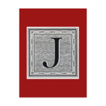 Block Letter "J" Woodcut Woodblock Inital