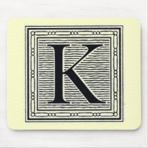Block Letter "K" Woodcut Woodblock Inital Mousepads