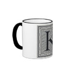 Block Letter "K" Woodcut Woodblock Inital Coffee Mugs