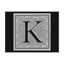 Block Letter "K" Woodcut Woodblock Inital