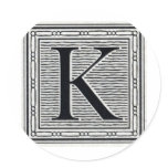 Block Letter "K" Woodcut Woodblock Inital Sticker