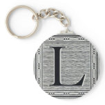 Block Letter "L" Woodcut Woodblock Inital Keychain