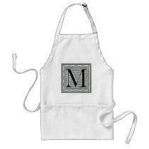 Block Letter "M" Woodcut Woodblock Inital Aprons
