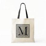 Block Letter "M" Woodcut Woodblock Inital Canvas Bag