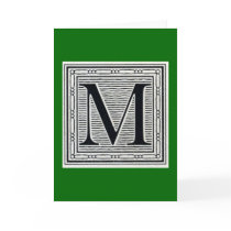 Block Letter "M" Woodcut Woodblock Inital