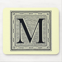 Block Letter "M" Woodcut Woodblock Inital Mouse Pads