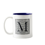 Block Letter "M" Woodcut Woodblock Inital Mug