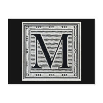 Block Letter "M" Woodcut Woodblock Inital