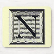 Block Letter "N" Woodcut Woodblock Inital Mousepads