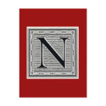 Block Letter "N" Woodcut Woodblock Inital