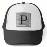 Block Letter "P" Woodcut Woodblock Inital Hat