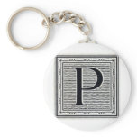 Block Letter "P" Woodcut Woodblock Inital Keychains