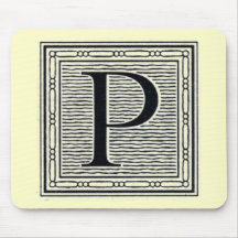 Block Letter "P" Woodcut Woodblock Inital Mouse Pads